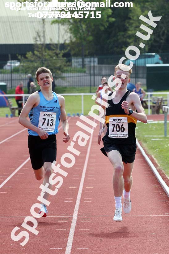 Mens under-17s 1500, 2019 North Eastern Track and Field Champs., Middlesbrough. Photo:  David T. Hewitson/Sports for All Pics